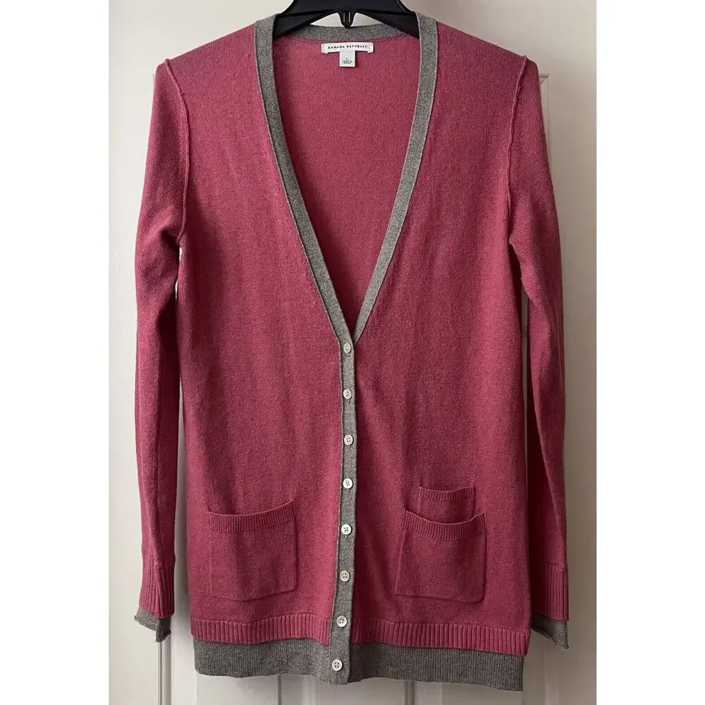 Banana Republic Cardigan Sweater Womens Size Large Pink Button Up Wool Cashmere - Picture 3 of 12